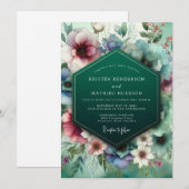 Smaragdgroene Botanische Whimsy Bruiloft Kaart (Voorkant / Achterkant)
