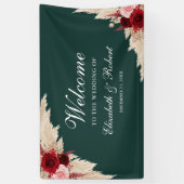 Smaragdgroene Bourgogne Rozen Welkom Bruiloft Spandoek (Verticaal)