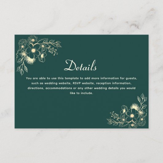 Smaragdgroene bruiloft Details Behuizing Kaart (Voorkant)