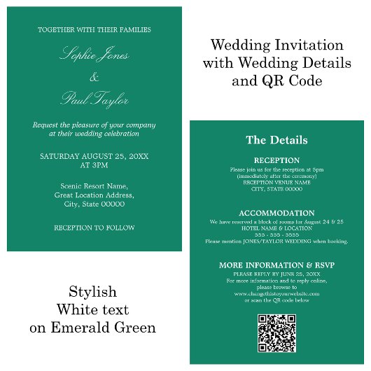 Smaragdgroene bruiloft QR Code RSVP uitnodiging
