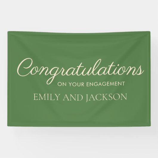 Smaragdgroene champagne elegante script verlovings spandoek (Horizontaal)