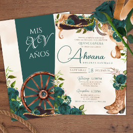 Smaragdgroene Charra Quinceanera Westerne Rozen Kaart