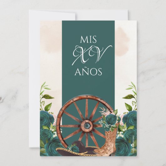 Smaragdgroene Charra Quinceanera Westerne Rozen Kaart (Achterkant)