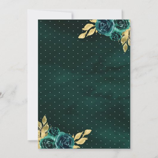 Smaragdgroene Charro Floral Jurk Goud Quinceanera Kaart (Achterkant)