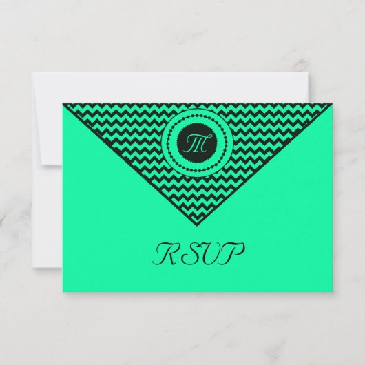Smaragdgroene Chevron RSVP Kaartje (Voorkant)