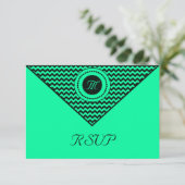 Smaragdgroene Chevron RSVP Kaartje (Staand voorkant)