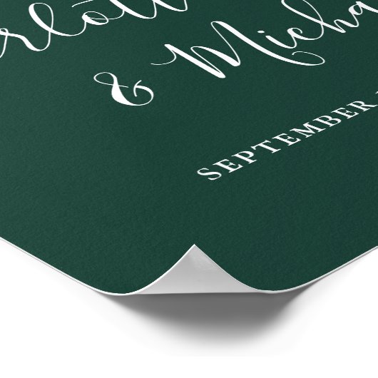 Smaragdgroene chic script bruiloft welkom bord poster (Hoek)
