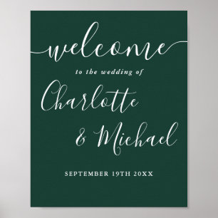 Smaragdgroene chic script bruiloft welkom bord poster