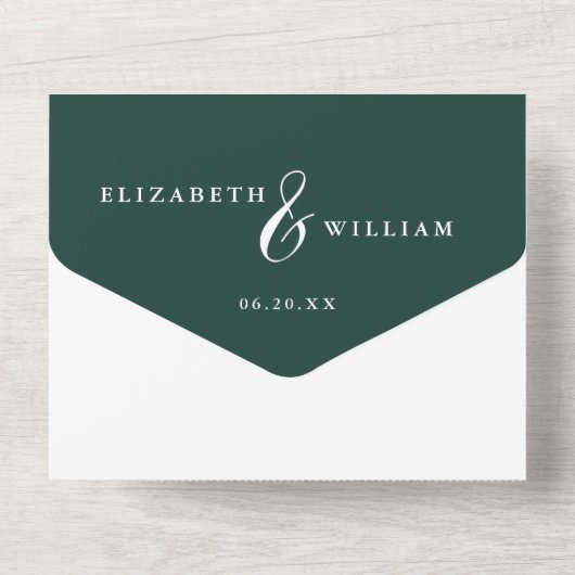 Smaragdgroene Chinoiserie Bloementuin Trouwdag All In One Uitnodiging (Achterkant)