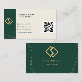 Smaragdgroene Crème Gouden Aangepaste Logo QR Zake Visitekaartje