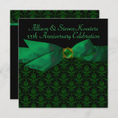 Smaragdgroene damast 20/55-jarig jubileumfeest kaart (Voorkant / Achterkant)