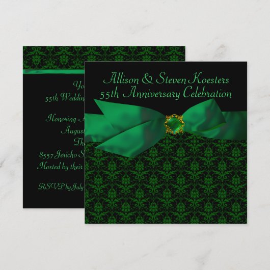 Smaragdgroene Damast 20/55 Jubileumfeest Kaart (Voorkant / Achterkant)