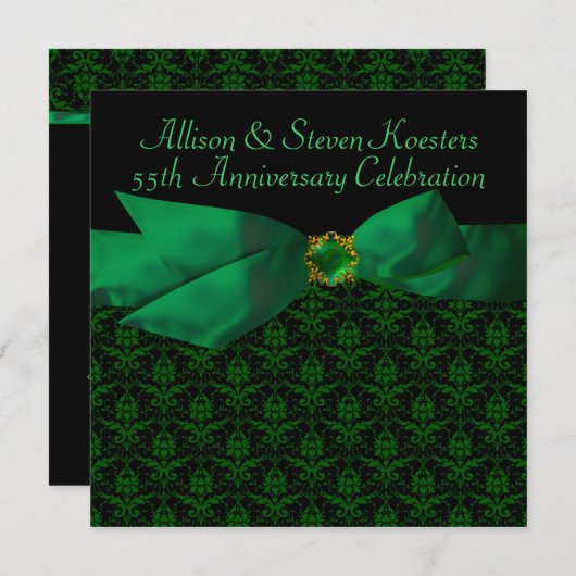 Smaragdgroene Damast 20e/55e Jubileumfeest Kaart (Voorkant / Achterkant)