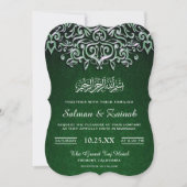 Smaragdgroene Damast Islamitische Moslim Bruiloft Kaart (Voorkant)