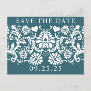 Smaragdgroene Damast Save the Date Aankondigingskaart