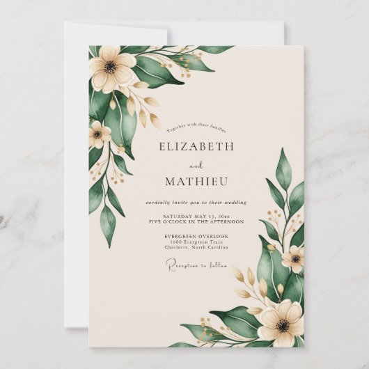 Smaragdgroene Delicate Botanische Bruiloft Kaart (Voorkant)