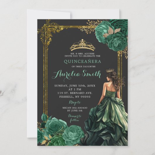 Smaragdgroene donkere achtergrond Royal Quinceañer Kaart (Voorkant)