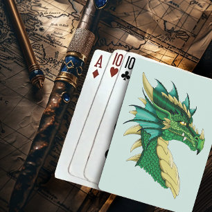 Smaragdgroene Draak Portret Kop Fantasie Pokerkaarten