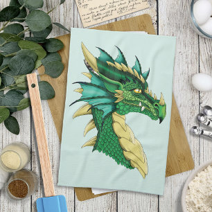 Smaragdgroene Draak Portret Kop Fantasie Theedoek