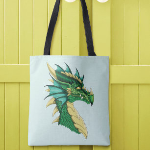 Smaragdgroene Draak Portret Kop Fantasie Tote Bag