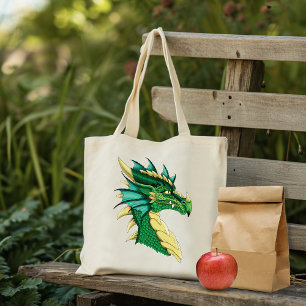 Smaragdgroene Draak Portret Kop Fantasie Tote Bag