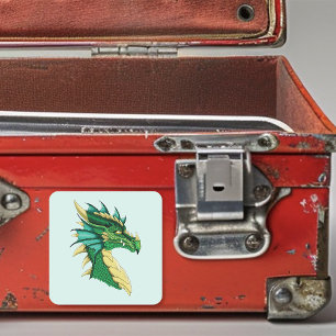 Smaragdgroene Draak Portret Kop Fantasie Vierkante Sticker