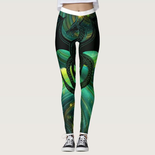 Smaragdgroene Draken Leggingen Leggings (Voorkant)