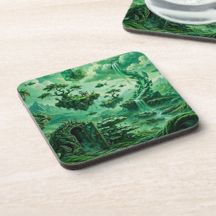 Smaragdgroene droom Surreal landschap Tinten van g Bier Onderzetter
