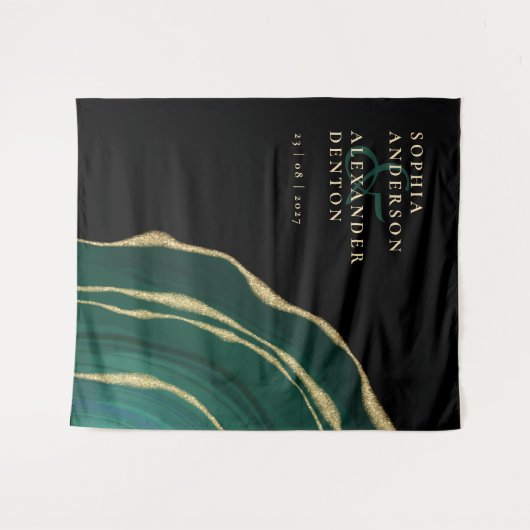 Smaragdgroene edelsteen zwart bruiloft wandkleed (Voorkant (horizontaal))