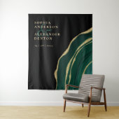 Smaragdgroene edelsteen zwart bruiloft wandkleed (In situ)