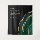 Smaragdgroene edelsteen zwart bruiloft wandkleed (Voorkant)