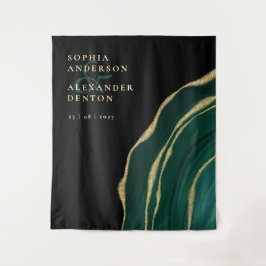 Smaragdgroene edelsteen zwart bruiloft wandkleed