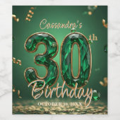 Smaragdgroene edelstenen en goud 30e verjaardag wijn etiket (Enkel label)