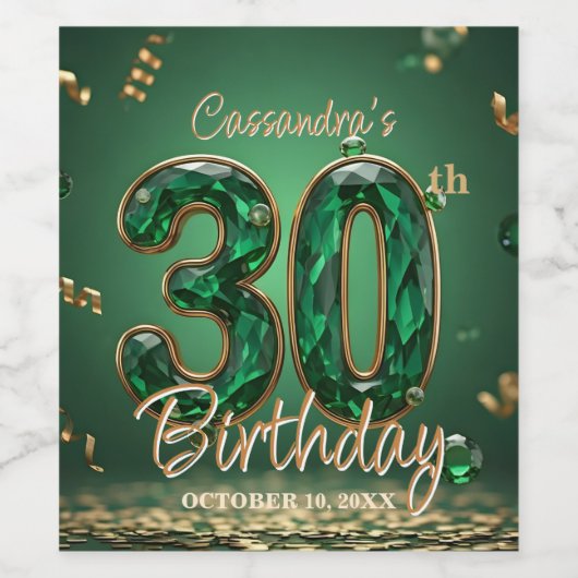 Smaragdgroene edelstenen en goud 30e verjaardag wijn etiket (Enkel label)