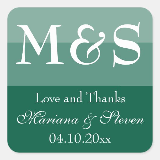 Smaragdgroene Eenvoudige Moderne Chic Script Bruil Vierkante Sticker (Voorkant)