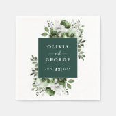 Smaragdgroene Elegante Bloemen Bruiloft Servet (Voorkant)