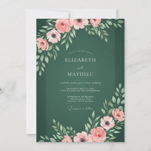 Smaragdgroene Elegante Botanische Bruiloft Kaart (Voorkant)