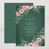 Smaragdgroene Elegante Botanische Bruiloft Kaart (Voorkant / Achterkant)