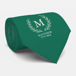 Smaragdgroene Elegante Bruidsjonker Monogram Huwel Stropdas