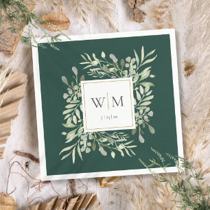 Smaragdgroene Elegante Groene Monogram Servet