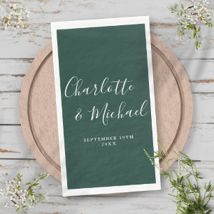 Smaragdgroene Elegante Handtekening Scriptie Bruil Servet