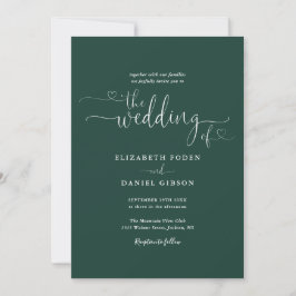 Smaragdgroene Elegante Harten Calligrafie Bruiloft Kaart
