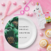 Smaragdgroene Elegante Moderne Bloemrijke Bruidsdo Papieren Bordje (Feest)