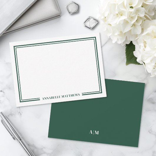 Smaragdgroene Elegante Monogram Notitiekaartje