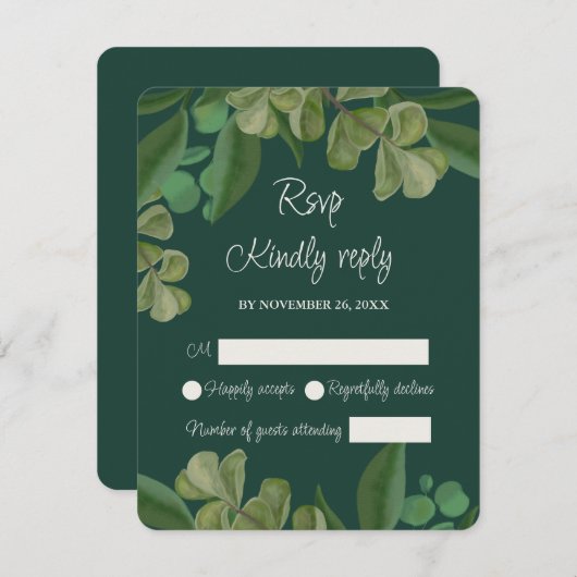 Smaragdgroene Elegante rustieke groene bladeren we RSVP Kaartje (Voorkant / Achterkant)
