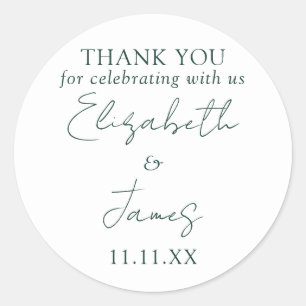 Smaragdgroene Elegante Script Bruiloft Bedankt Ronde Sticker