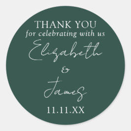 Smaragdgroene Elegante Script Bruiloft Bedankt Ronde Sticker