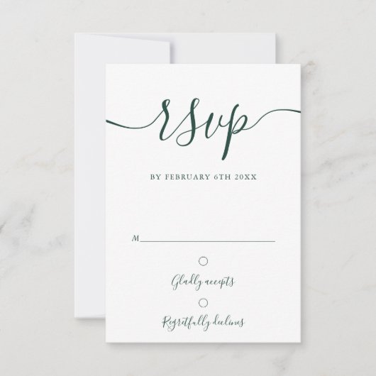 Smaragdgroene Elegante Script Eenvoudig Modern RSVP Kaartje (Voorkant)