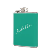 Smaragdgroene Elegante Script Naam Bruiloftsfeest  Heupfles (Links)