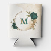 Smaragdgroene en beige gouden bloemen blikjeskoeler (Voorkant)